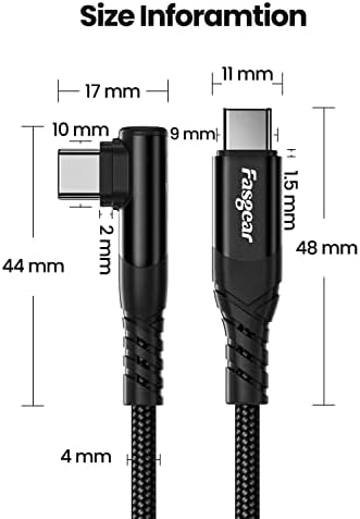 Fasgear краток USB C до USB C кабел-3 пакет 1FT 60W USB 2.0 Type C полнач Брзо полнење плетенка со десен агол компатибилен за Galaxy S22