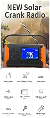 Purrre Portable Rand Crank Radio, Итно соларно време радио FM/AM радио со LCD дисплеј, со моќност од 4000mAh, Aux и SOS Alarm