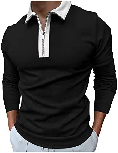 Xzhdd zipper polo кошули за мажи, есенски зимски шарени тенок фит маица со долги ракави деловни обични врвови за работа за работа