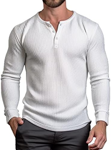 Квалинска машка кошула Хенли со долга ракав памук лесна маица Хенли