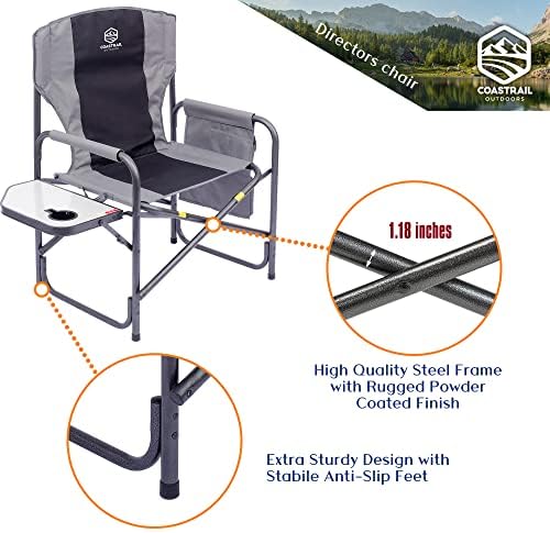 Coastrail Outdoor XXL Преголем директор Чаир поддржува 600 bs, 28 широки целосно задни заболени за возрасни стол за кампување со тешки