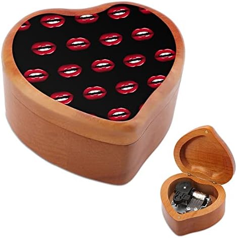 Црвени усни ветер на гроздобер дрвена музичка кутија свадба в Valentубени Божиќни роденденски часовници музички подарок