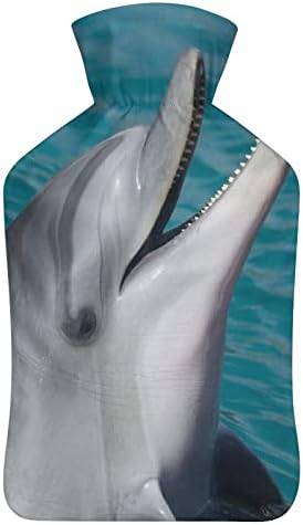 Шише со топла вода со животински делфин со мека покривка за топла компресија и ладна терапија олеснување на болката 6x10.4in