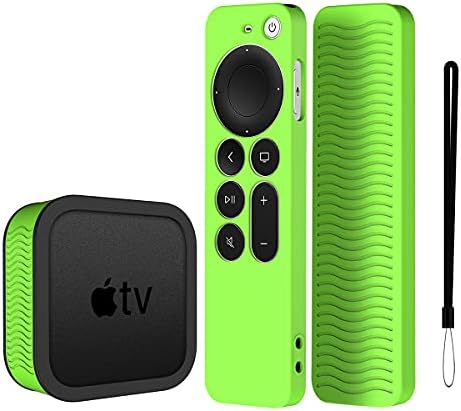 [2 во 1] Компатибилен за 2021 година Apple TV 4K Siri Remote Cover, со силиконски заштитен ТВ кутија кутија за 2021 година Apple TV