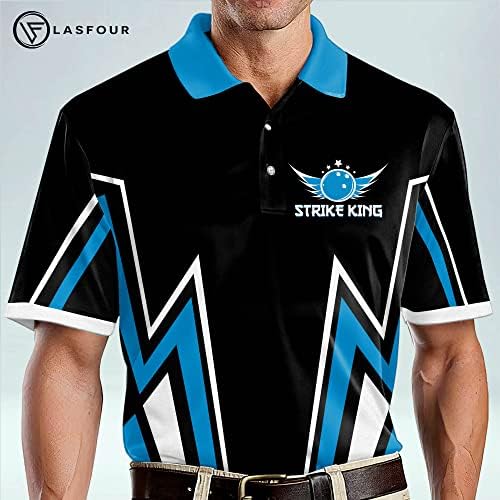 Lasfour Custom Bowling Toll со крилја Поло кошули Краток ракав, сопствени кошули за куглање за мажи, кошули за луди куглани за куглање