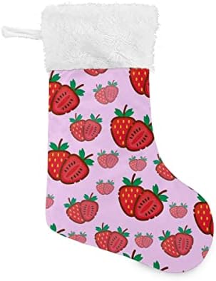 Божиќни чорапи свежа јагода слатка розова бела плишана манжетна Мерцеризирана кадифена семејна празник персонализиран голем порибување