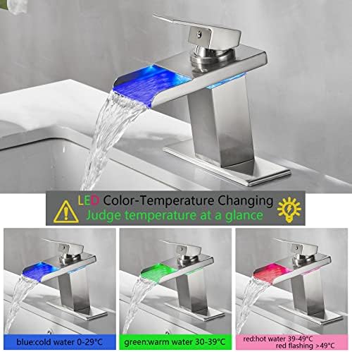 Тапаци за бања: Водопад од водопад од бања со предводена светлина, 3-бои Променливи предводени тапаци за бања водопад, издлабочување на
