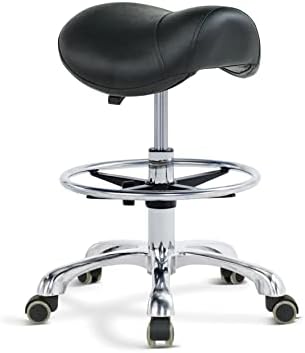 Грејс и Грејс Ергономски тркалачки столче столче со тркала прилагодлива вртлива столица со грб и потпирач за подножје за естетичар, уметник,