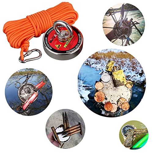 Комплет за магнет за риболов Mutuactor, 700lb ретка земја неодимиум магнет, силен риболов со магнет тешка должност со 65 метри јаже за спасување,