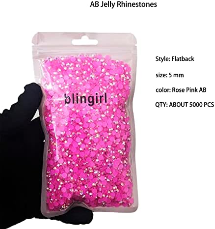 Blingirl Hot Hot Pink AB Jelly Rhinestones 5 mm, 5000 парчиња роза лабава Rhinestone SS20 Flatback Stearter Stone за Tumblers, чевли,