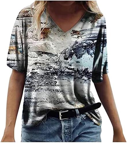 Nokmopo женски кошули плус големина кратка ракав мода случајна плус големина цвеќиња печатење на врвови за маици на вратот на вратот