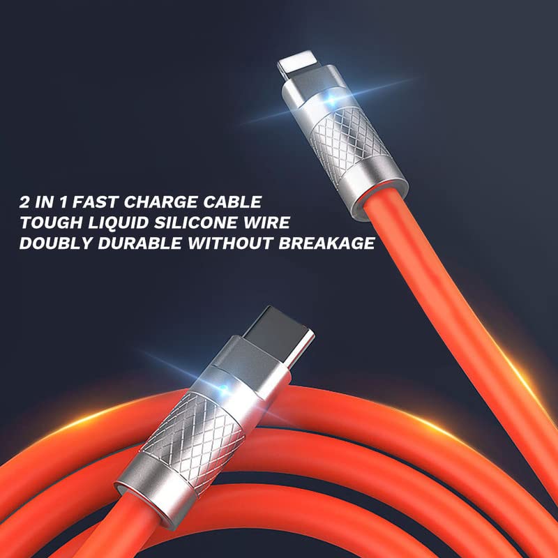 Chubby Pro 2 во 1 кабел за брзо полнење ултра дебели силиконски USB кабел за полнење со тип-C, порта конектор за телефони, таблети,