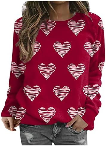 Валентин кошули за жени 2023 графички маички пролетни празнични врвови плус големина y2k облека удобна екипаж џемпери