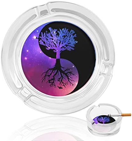 Galaxy yin Yang Bonsai Tree Glass Ashtrays Tround Ash Sport Cute Pretty Pretty Ash Holder Case for Home Office Deck Decoration