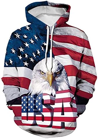 OQC UNISEX USA Американско знаме Печати 4 -ти јули патриотски џебови со долг ракав тенок пулвер дуксер дуксер