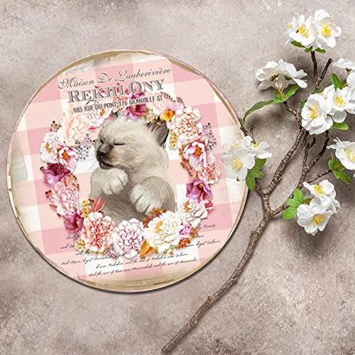 Француско сопствено име на семејството Домашна адреса Флорална роза венец и миленичиња мачки околу метални калај знаци Плакета