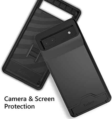 Case Wallet Diual слој на Teelevo за Google Pixel 6A, заштитен случај со складирање со 3 картички за Google Pixel 6A - црна