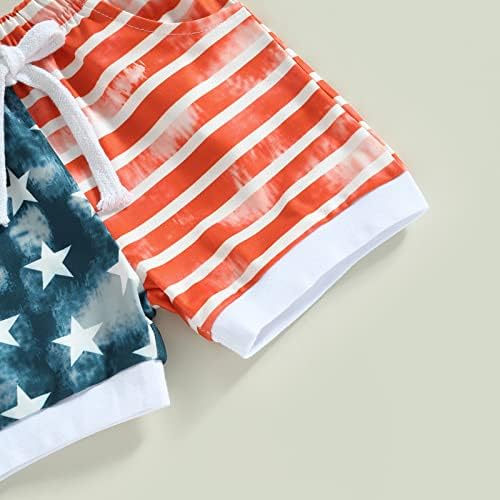 4 -ти јули бебе момче облека со кратки ракави, кошула на екипаж на врвови на американските знаме шорцеви во САД, Меморијална Денот на облеката