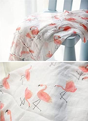 Bamboo Muslin Swaddle Claints -1 Pack Flamingo Print Baby Swaddle Wrap за момче и девојче Подарок за туширање