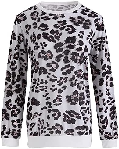 Seryuените на Сериу Леопард печатени блузи врвни каузални тркалезни врат со долги ракави џемпери