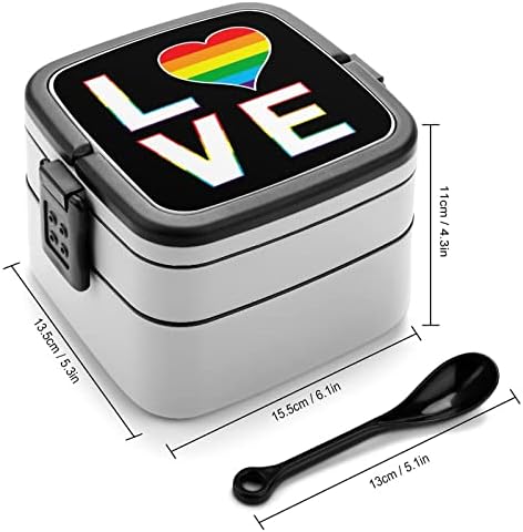 Геј loveубов Виножито ЛГБТ кутија за ручек преносен двослоен бенто кутија голем капацитет контејнер за контејнер за храна со лажица со