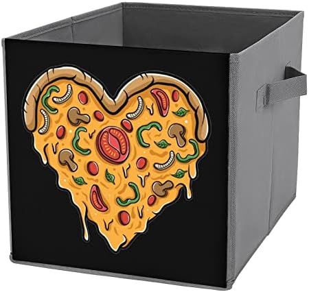 Љубовта Пица Преклопни Канти За Складирање Печатење Ткаенина Коцка Корпи Кутии Со Рачки За Облека Играчки, 11х11х11
