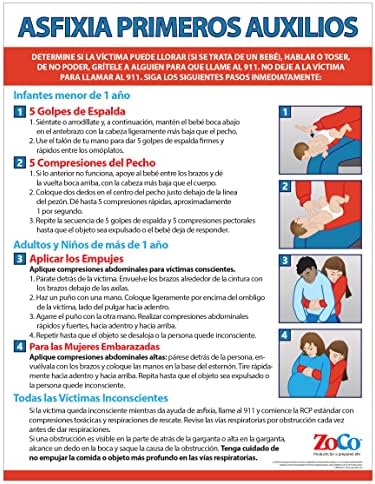 Постер за гушење на новороденче, дете, возрасно на шпански - постери за маневар на Хајмлих за ресторани, работно место, училишта - прва помош