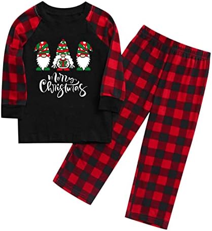 Деца Девојки Момчиња Семејство Божиќни пижами Домашни костуми Поставете Божиќни печати пижами карирани ракави црни празници пижами поставени