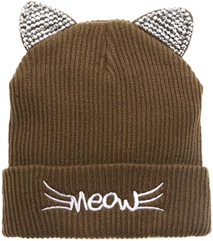 Мека топла пријатна пријатна пријатна мачка со мачки на мирмару, плетена капа со камени украсени