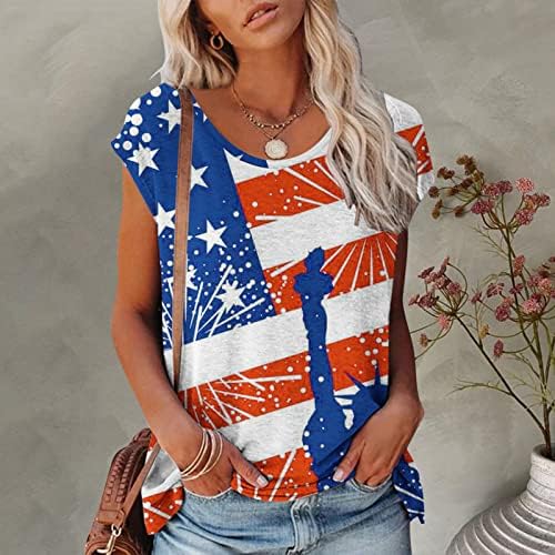 Womenените на 4-ти јули маица американско знаме на врвови starsвезди ленти кратки ракави САД патриотски маици блузи туника