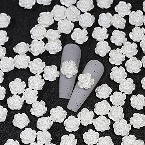 100 парчиња смола мулти -бои роза цветна нокти декорација акрилик порцелан бела серија DIY нокти шарми 3D 7 -тина совети за маникир