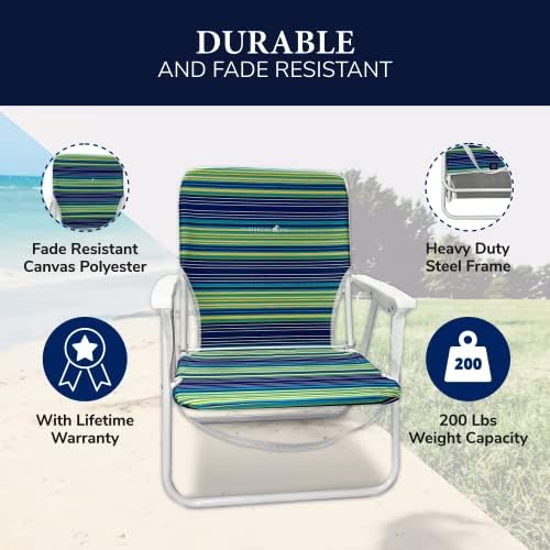 Карибите Jо преклопување на плажа стол, 1 позиција лесна и преносна преклопна стол за кампување со отворено со лента за носење, сина и вар лента