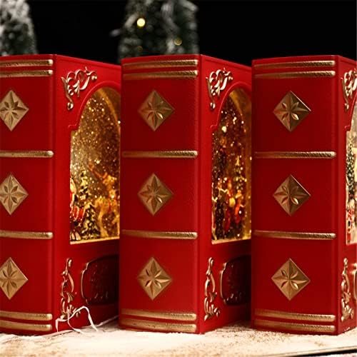 Јееи Божиќ Снежен глобус, црвена книга Снежен глобус со 8 музика, воден блескав фенер кој се врти за Божиќни украси, б