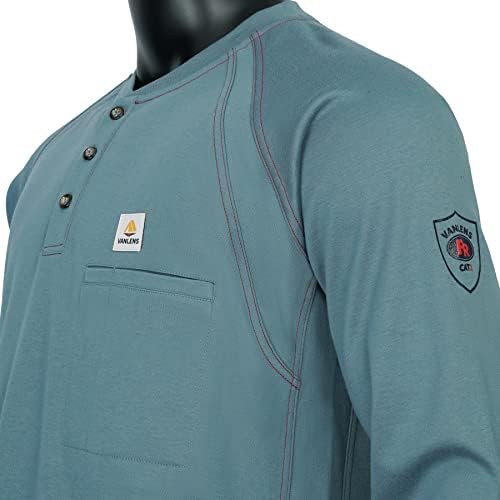 Ванленс ФР кошули за мажи со мала тежина отпорни на хенли кошули со долги ракави кошули HRC2/CAT2 6.5oz памук