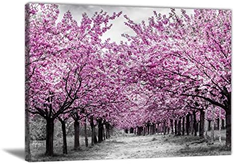 Цреша цветни дрвја wallидни уметности розови цвеќиња сликање цреша цвет слики розово дрво wallид уметност црно -бело платно отпечатоци