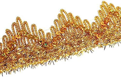Глиц Пајлет секвенциран чипка на чипка плетени украси 1-1/2 инчи широк, DIY занаети за шиење костуми фустани чевли декоративни, 14 јарди