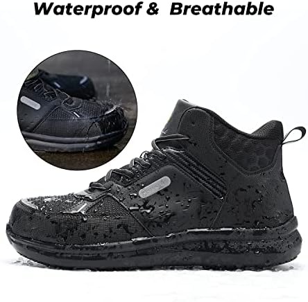Фитвил широки работни чизми за мажи композитни пети работи за безбедност на чевли за безбедност, отпорни на работа, водоотпорна лесна тежина - челик