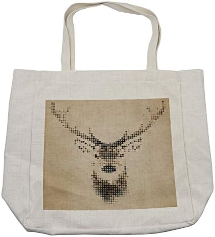 Торба за шопинг на елени Ambesonne, портрет на елени во ретро стил со дигитални точки и геометриски круг гроздобер графичка, еколошка