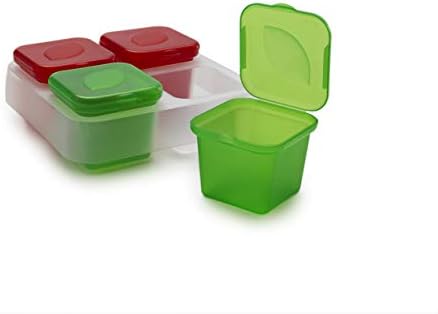 Снопови, Комплет од 4 Кутии За Билки и Сосови За Складирање и Замрзнување, црвена и зелена