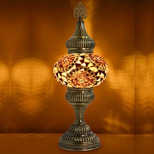 Мозаист 16,5 ”Фарма Хаус Мозаик Табела, ламба на турско стакло гроздобер рачно изработена биро за ламба, зачукана бронзена метална текстурирана