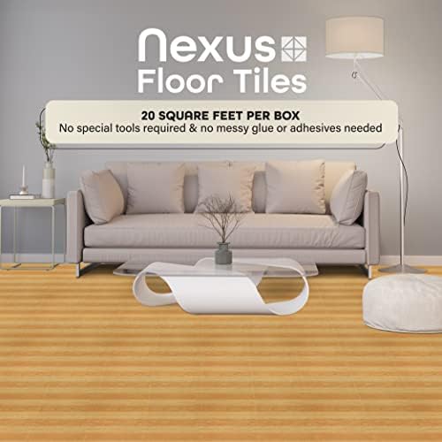 Nexus самостојно лепило 12 -инчни винилни подни плочки, 20 плочки - 12 x 12, дрвена светлина од дабови штица - кора и стап, DIY