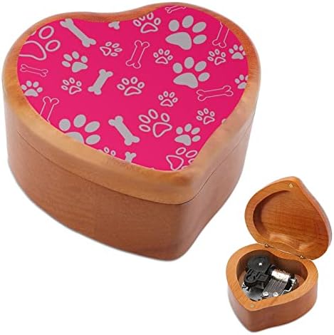 Кучиња шепи и коска образец срцева музичка кутија Дрвени музички кутии Најдобар подарок за годишнината Божиќ роденден