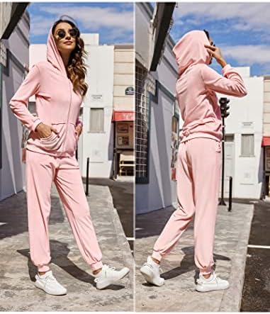 Adome Womens Velor Tracksuit 2 парче џемпер и џемпери Поставете целосна поштеда качулка со џебови со џебови