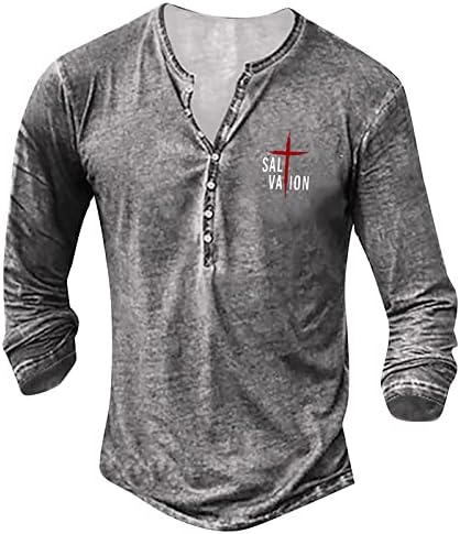 Венкомг1 цврста измиена кошула Хенли за мажи, унија Jackек Велика Британија знаме печатена маица ретро потресена улична облека со долг ракав