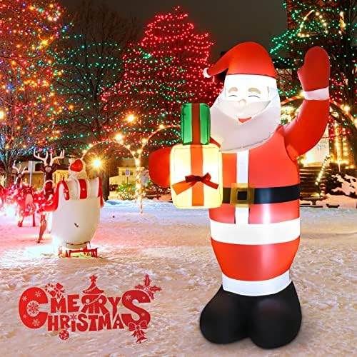 5-ти Божиќни надувувања на отворено насмеано Дедо Мраз со кутии за подароци, креваат надуени украси за украси на отворено со