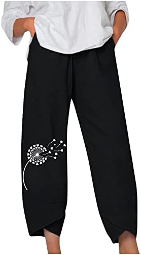 Panенски панталони летни обични широки нозе еластични половини пакувања цветни релексирани вклопени плажа исечени панталони со панталони