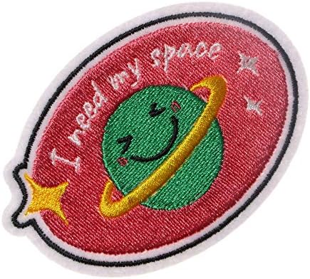 JPT - Ми треба мојот простор Сатурн Галакси вселенски starsвезди извезени апликации железо/шиење на закрпи, симпатична лого -лепенка на елек