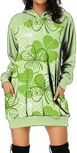 Nokmopo женски дуксери пуловер Свети Патрик Денот на женски худи печати долг ракав туничен фустан џеб џеб долг пулвер