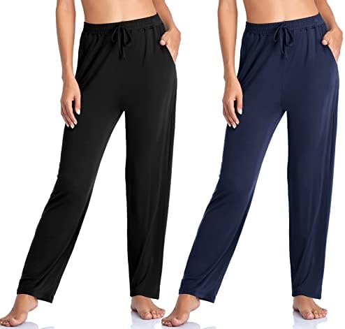 Envенски женски јога панталони со џебови удобно истегнување лабава широка нозе обични панталони дише за вежбање дневни панталони