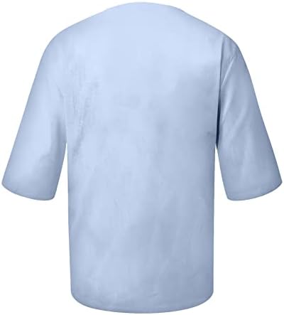 Машки маици плус големина v вратот летни блузи обични 3/4 ракав опуштени џемпери 2023 случајни смешни врвови